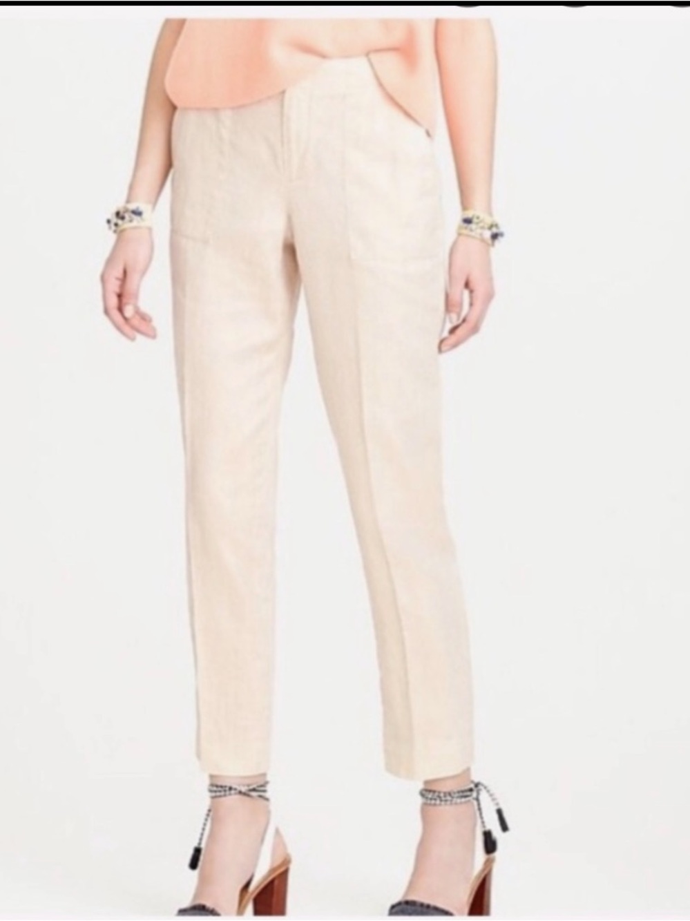 J. Crew Light Metallic Gold & Beige Cropped Straight-Leg Ankle Pants